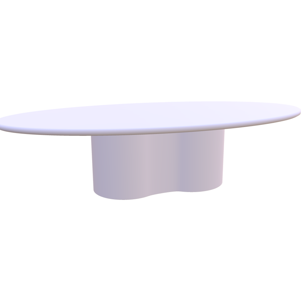 Japandi Eettafel met Walnootkleurige Geribbelde Poot en Betoncire Tafelblad