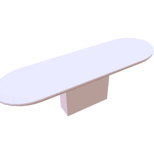 Japandi Eettafel met Walnootkleurige Geribbelde Poot en Betoncire Tafelblad