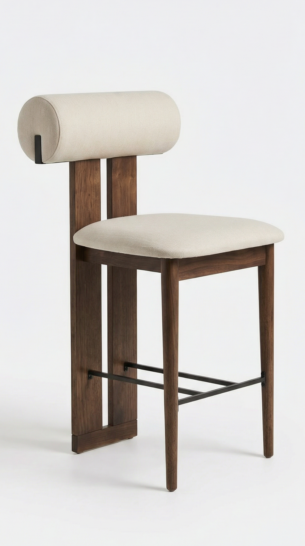 Mokani Japandi Barkruk van Massief Hout met Stoffen Zitting – Minimalistisch & Comfortabel