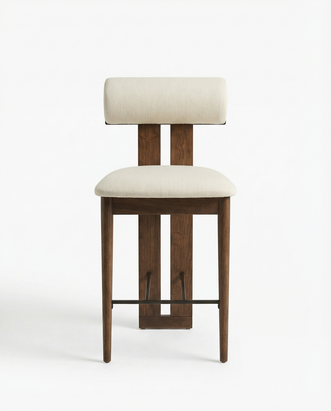 Mokani Japandi Barkruk van Massief Hout met Stoffen Zitting – Minimalistisch & Comfortabel