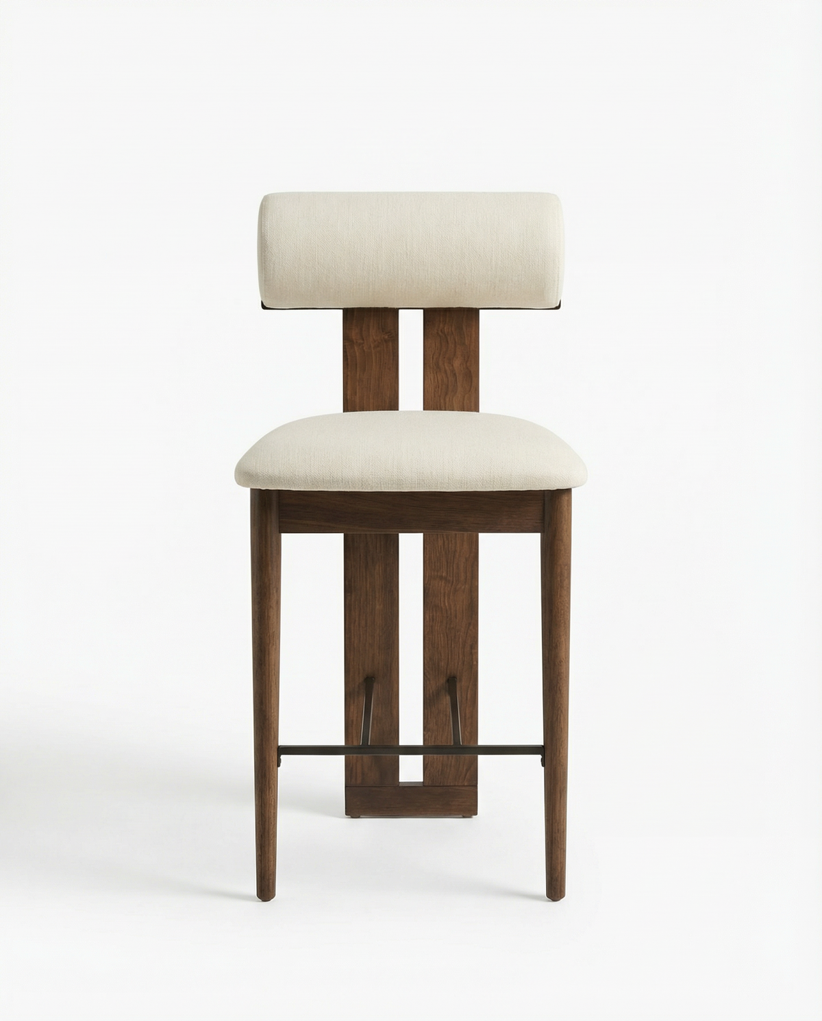 Mokani Japandi Barkruk van Massief Hout met Stoffen Zitting – Minimalistisch & Comfortabel