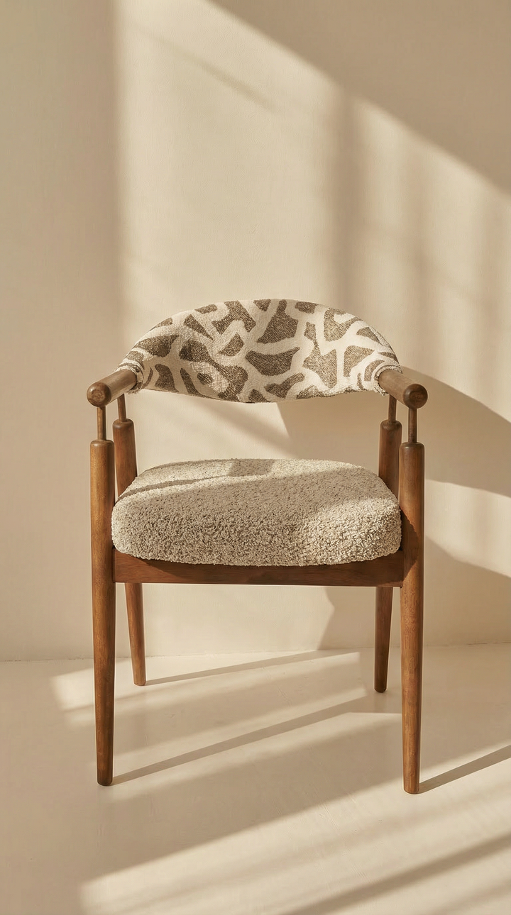 Mokani handgemaakte design eetkamerstoel van massief hout met armleuningen