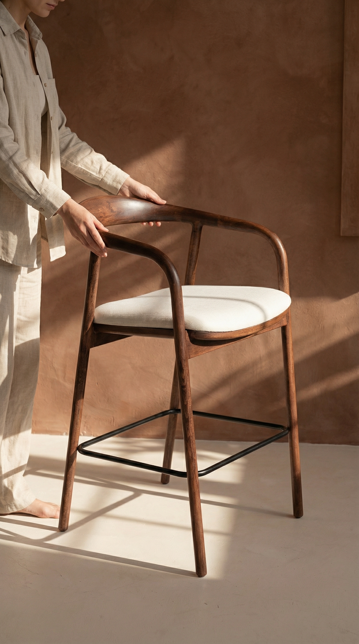 Mokani Japandi Barkruk – Op Maat Gemaakt met Aanpasbare Kleur en Stof