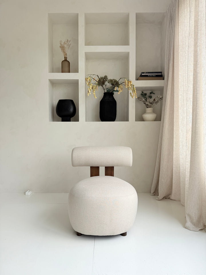 Mokani Japandi Lounge Stoel fauteuil Minimalistisch Ontwerp met Houten Accenten