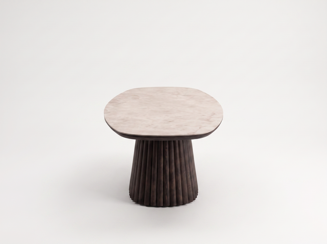 Mokani Taj Mahal eettafel, keramisch blad met beige nuances en subtiele adering
