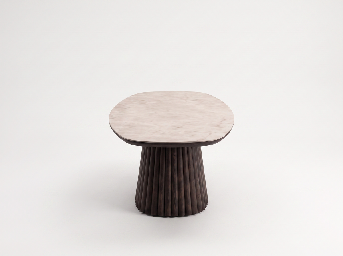 Mokani Taj Mahal eettafel, keramisch blad met beige nuances en subtiele adering