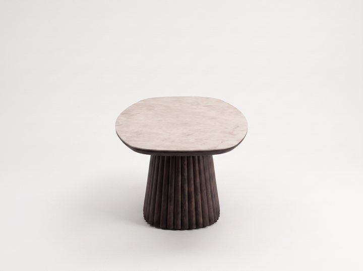 Mokani Taj Mahal eettafel, keramisch blad met beige nuances en subtiele adering